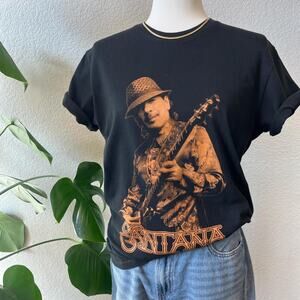 90s-Inspired Carlos Santana Portrait Graphic Rock Band Tee
